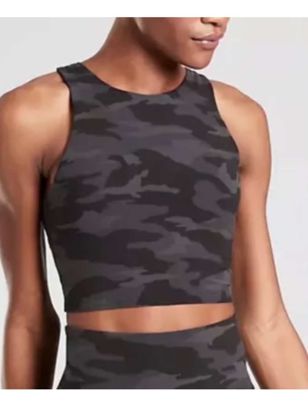 Athleta Conscious Crop Top Bra Black Gray Camo Size Medium